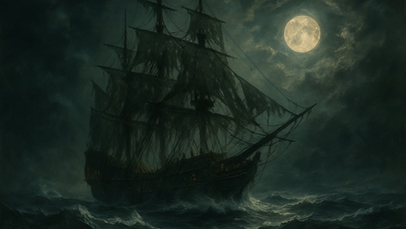 Ghostly Voyage Under a Moonlit Sky wallpaper