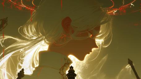Mystical Warrior in Silhouette with White Hair wallpaper