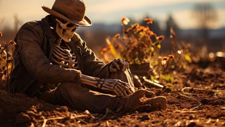 Creepy Skeleton in a Sunlit Field wallpaper