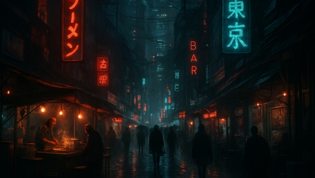 Nightfall in a Mystical Oriental Alleyway wallpaper