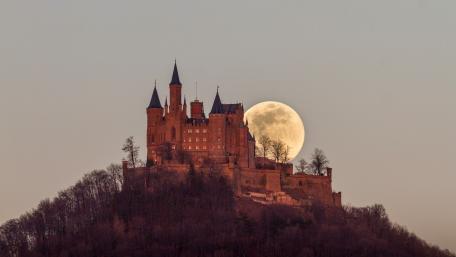 Enchanted Moonlit Castle Panorama wallpaper