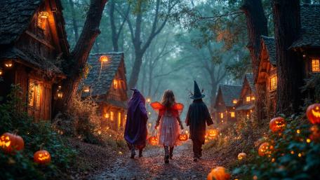 Halloween Enchantment in a Mystical Village wallpaper