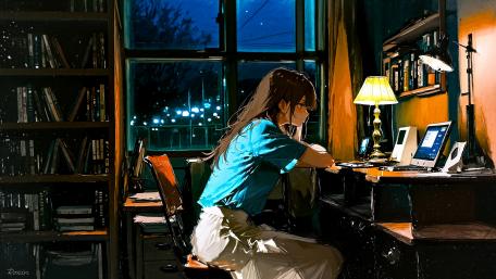 Serene Study in Animated Nighttime Ambiance wallpaper