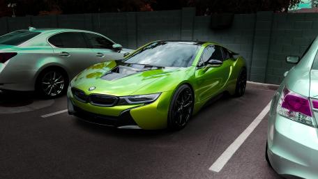 BMW i8 in Vibrant Green 4K Wallpaper wallpaper