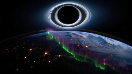 Black Hole Over Earth’s Aurora Harmony wallpaper