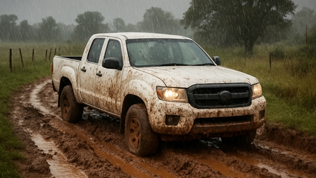 Mud-Splattered Toyota Pickup in Off-Road Excitement wallpaper