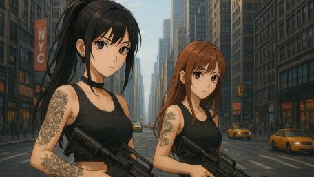 Anime Warriors in NYC Streets wallpaper