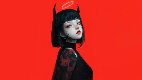 Demon girl in scarlet glow wallpaper