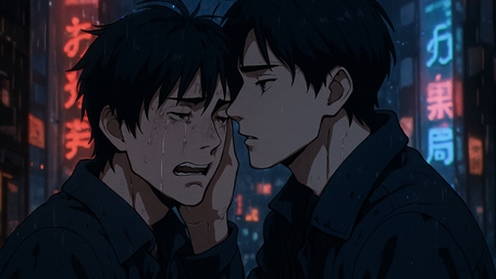 Heartfelt Tears in a Neon Lit Night wallpaper