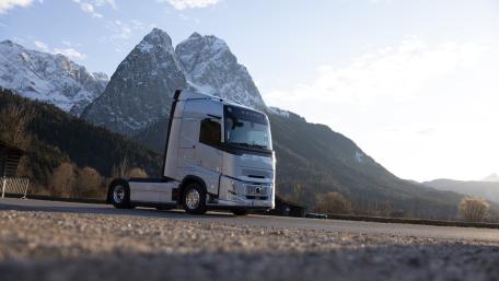 Volvo Truck in Majestic Mountain Landscape wallpaper