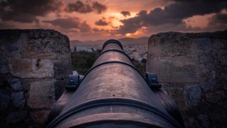 Sunset Sentinel Ancient Castle Fortification View wallpaper