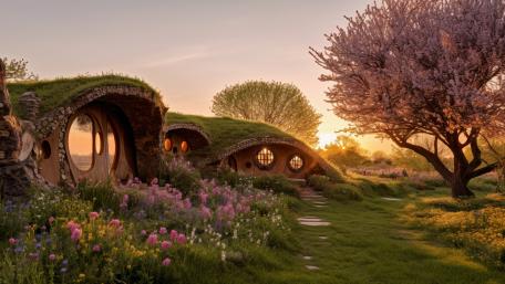 Enchanting Hobbit Haven at Dusk wallpaper