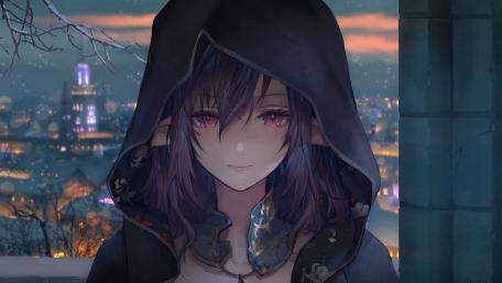 Enigmatic Elf in a Hooded Nightscape wallpaper