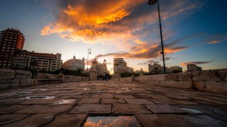 Sunset Serenity Over Historic Cityscape wallpaper
