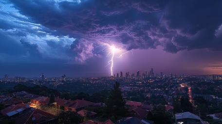 Electric Storm Illuminates Urban Nightscape wallpaper