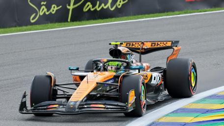 McLaren F1 Racing in Sao Paulo Track Action wallpaper