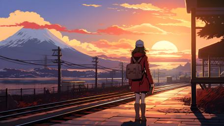 Afterglow Journey at the Railway Station wallpaper