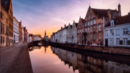 Bruges Canal at Dawn Serenity in Belgium Cityscape wallpaper
