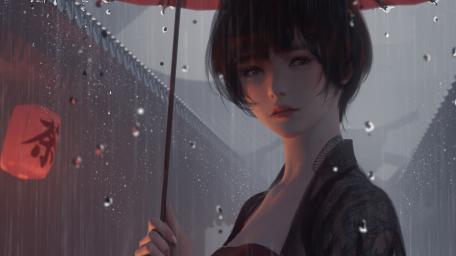 Rainy Day Serenity with Anime Charm wallpaper