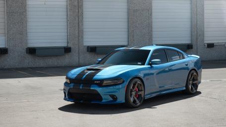 Muscle Power Blue Dodge Charger Displayed Outdoors wallpaper