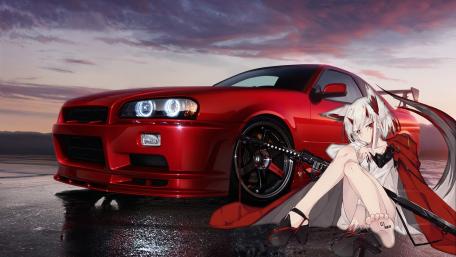 Nissan Skyline GT-R with Anime Kitsune Charm wallpaper
