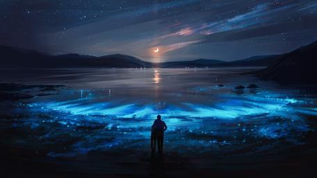 Moonlit Serenity at Dusk's Embrace wallpaper