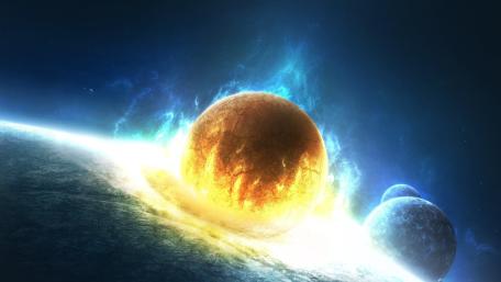 Cosmic Collision of Celestial Flames wallpaper