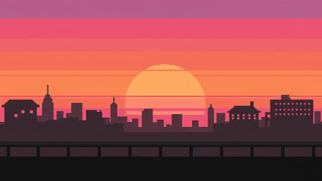 Retro City Silhouette at Dusk wallpaper
