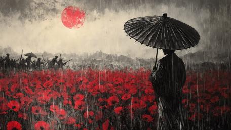 Red Moon Over Poppy Battlefield wallpaper