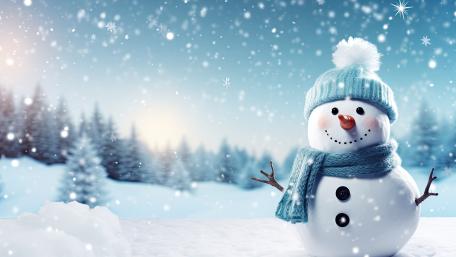 Charming Snowman in a Winter Wonderland Snowfall Scene wallpaper