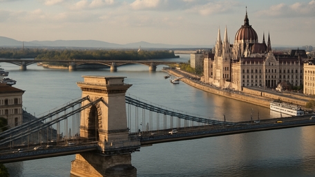 Majestic Chain Bridge Over Serene Danube River in Budapest wallpaper