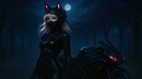 Futuristic Night Rider with Kitsune Vibes wallpaper