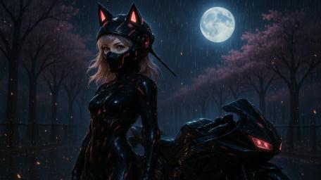 Futuristic Rider in the Rain wallpaper