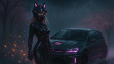 Futuristic Night Drive with a Mysterious Rider wallpaper