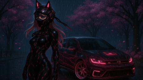 Futuristic Night Drive with a Stylish Companion wallpaper