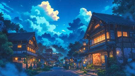 Anime Cityscape at Twilight wallpaper