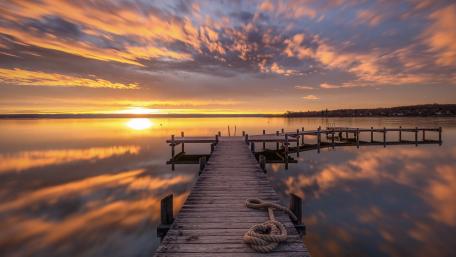 Golden Sunset Over Ammersee Lake Pier wallpaper