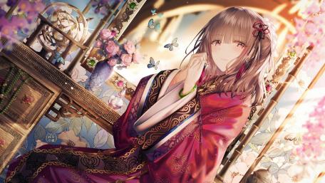 Anime Elegance in a Traditional Kimono wallpaper