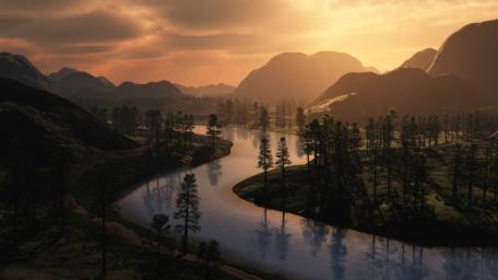 Serene River Valley at Sunset wallpaper