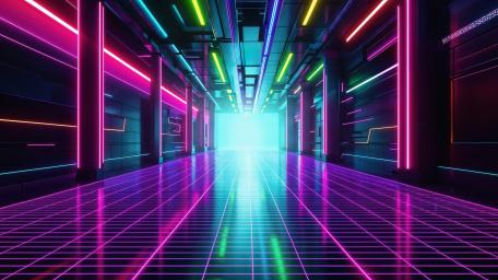 Futuristic Neon Corridor with Vibrant Lights wallpaper