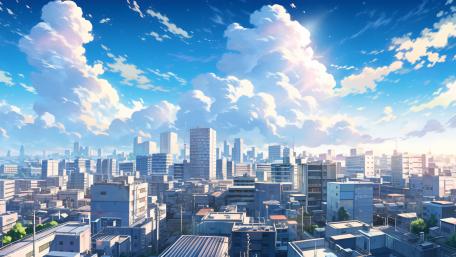 Anime City Dreamscape in Daylight wallpaper