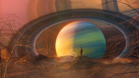 Ethereal Worlds Collide in Cosmic Serenity wallpaper