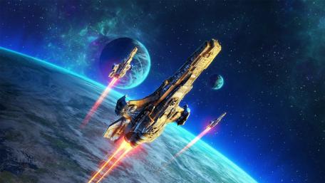 Galactic Odyssey of Futuristic Spaceships wallpaper