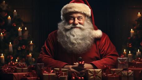 Jolly Santa Amidst Christmas Cheer wallpaper