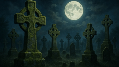 Mysterious Moonlit Graveyard Scene wallpaper