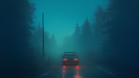 Fog-Embraced Evening Drive wallpaper