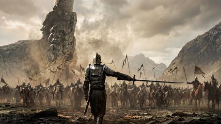 Epic Clash of Knights in a Majestic Battlefield wallpaper