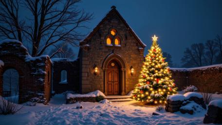Winter Wonderland Christmas Scene with Festive Charm wallpaper