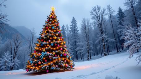 Festive Christmas Tree in a Winter Wonderland wallpaper