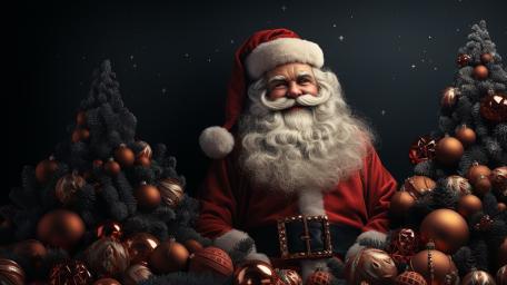 Festive Santa Amidst Holiday Cheer wallpaper